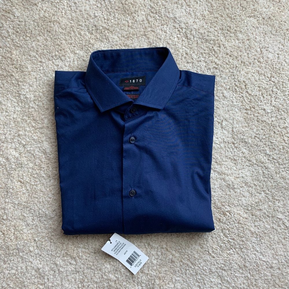 NWT -  1670 Navy Dress-shirt, Slim Fit, Stretch